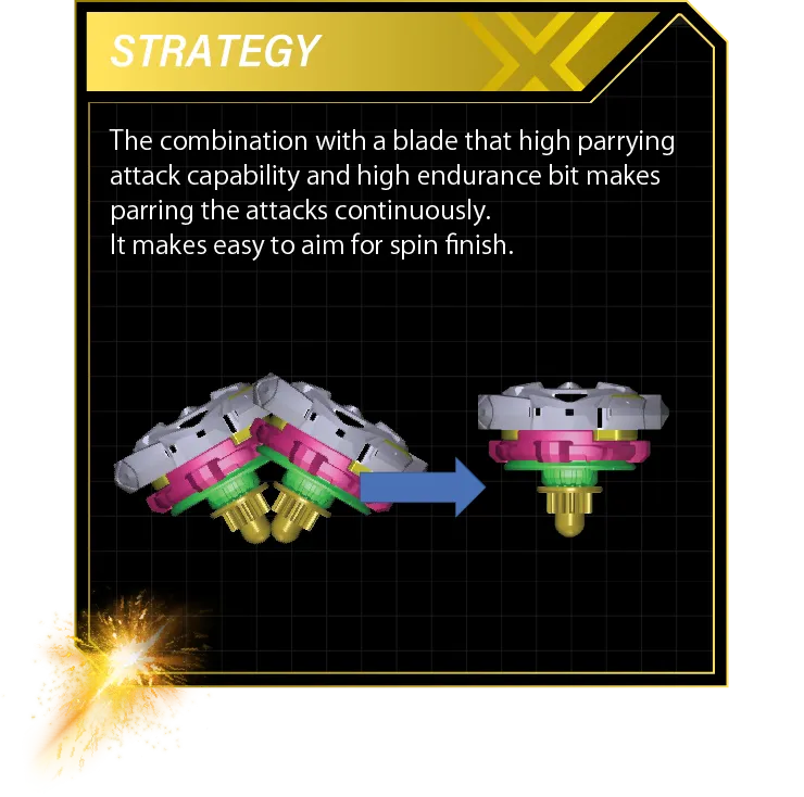 Arrow Mysterious 4-80B-Strategy-SM2 Strategy: The combination with a blade that high parrying attack capability and high endurance bit makes parring the attacks continuously. It makes easy to aim for spin finish.