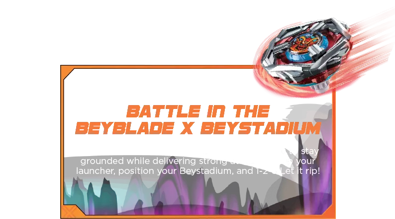Steel Samurai 4-80T-Desc-SM2 Battle in the Beyblade X Beystadium: Steel Samurai's unique balance type allows you to stay grounded while delivering strong attacks. Equip your launcher, position your Beystadium, and 3-2-1 Let it rip!