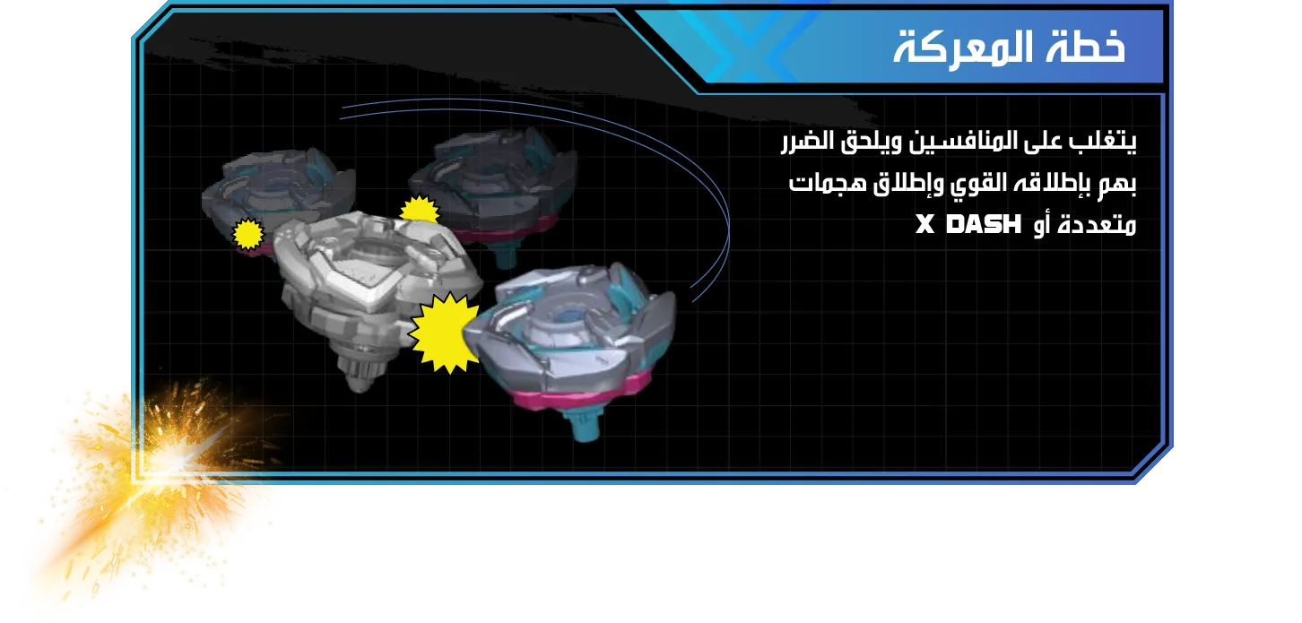 Xtreme Battle Set-Strategy-AL خطة المعركة: يتغلب على المنافسين ويلحق الضرر بهم بإطلاقه القوي وإطلاق هجمات متعددة أو x dash